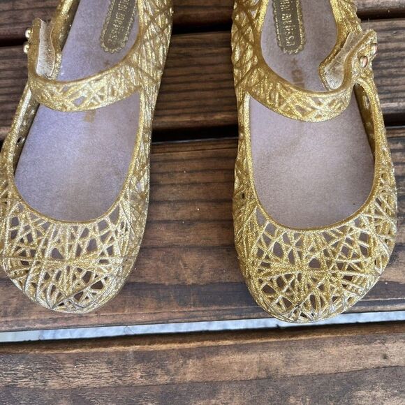 Mini Melissa + Campana Gold Glitter Zig Zag Mary Jane Shoes Toddler Girls Size 9 - Picture 3 of 12